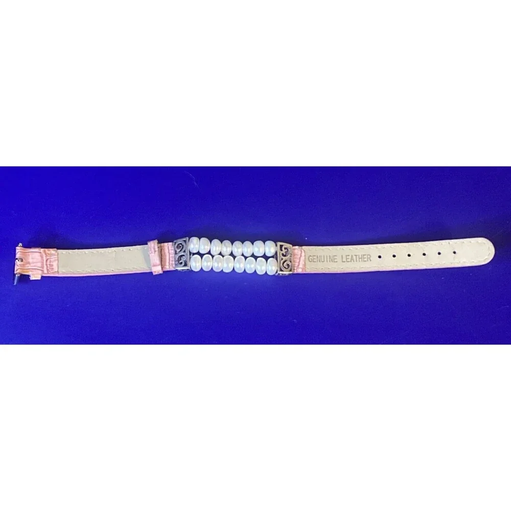Honora Silver Pink Leather Cuff Bracelet White Freshwater Cultured Pearl
